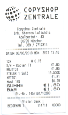 Need help with receipt from Munich, Germany